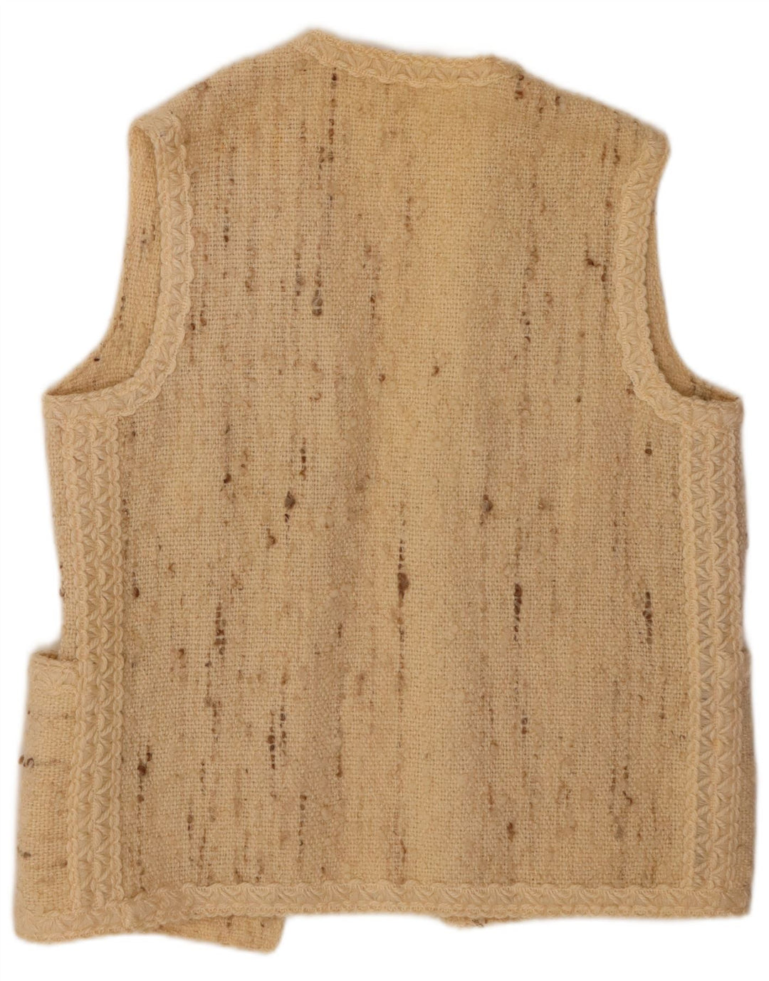 VINTAGE ženski otvoreni kardigan pulover bez rukava UK 16 Veliki bež s pjegama