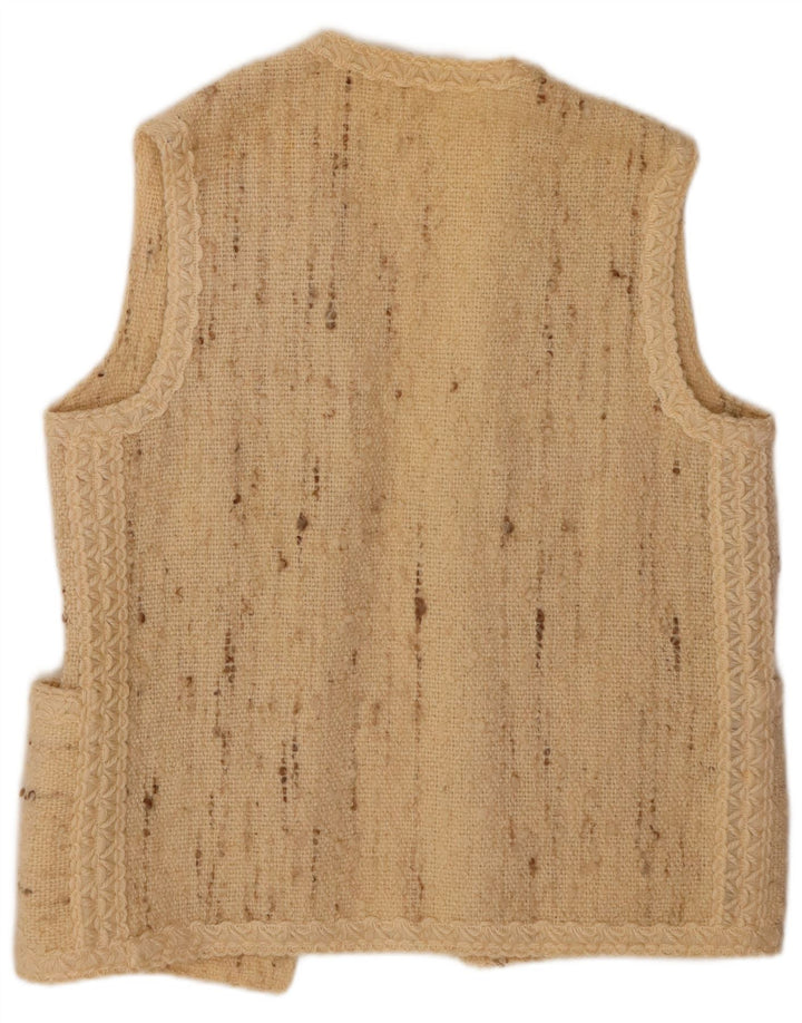 VINTAGE ženski otvoreni kardigan pulover bez rukava UK 16 Veliki bež s pjegama