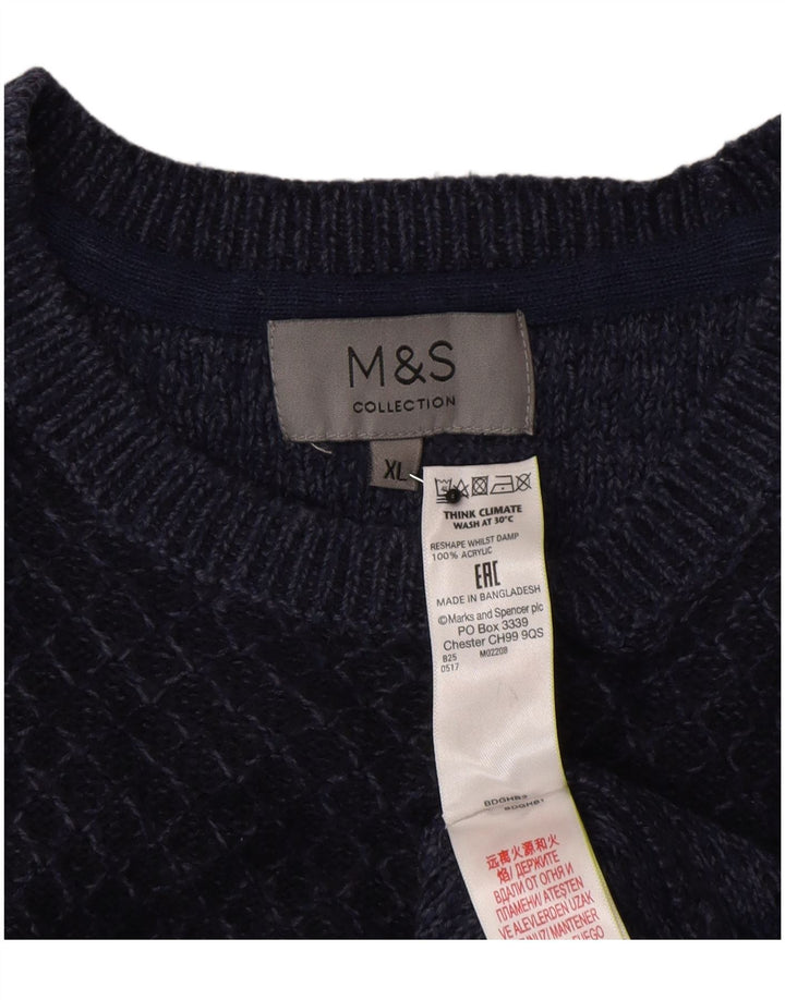 Marks & Spencer muški džemper s okruglim izrezom XL tamnoplavi geometrijski