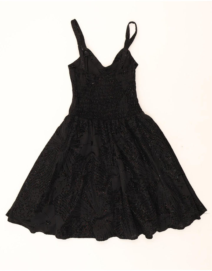 VINTAGE Womens Sleeveless Swing Dress EU 38 Medium Black Floral Polyester Vintage Vintage and Second-Hand Vintage from Messina Hembry 