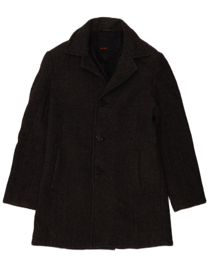 Zara Mens Overcoat UK 38 Medium Grey Herringbone Wool