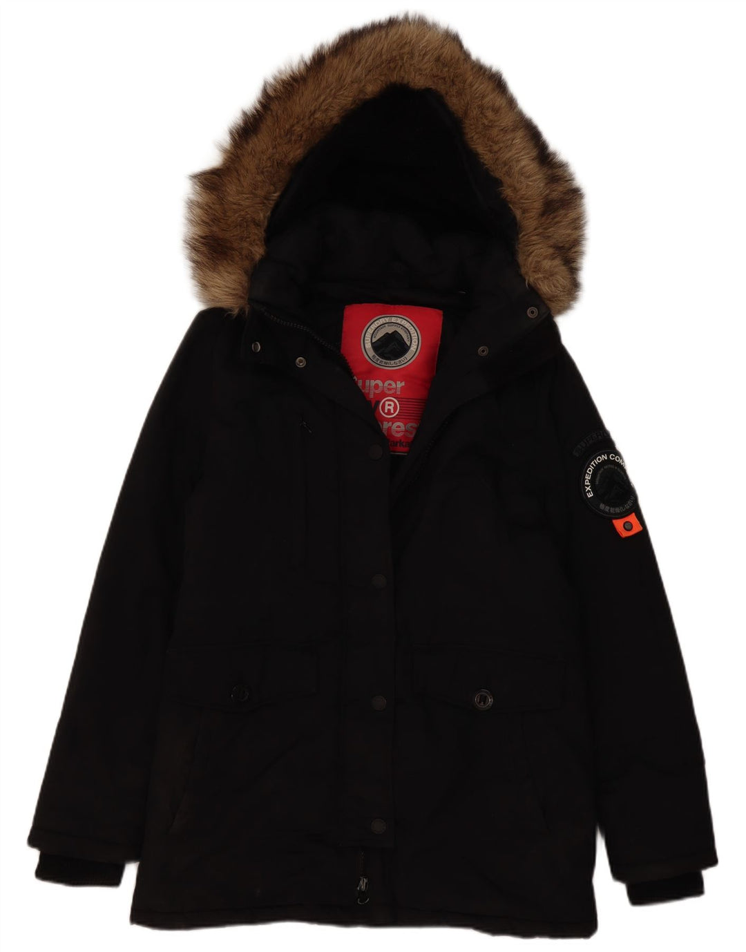 Superdry ženska jakna parka s kapuljačom UK 12 Srednje crni najlon