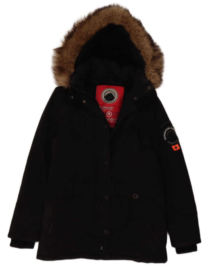 Superdry ženska jakna parka s kapuljačom UK 12 Srednje crni najlon