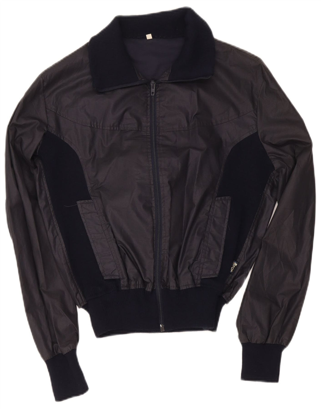 Vintage ženska bomber jakna IT 48 XL tamnoplavi poliester u boji