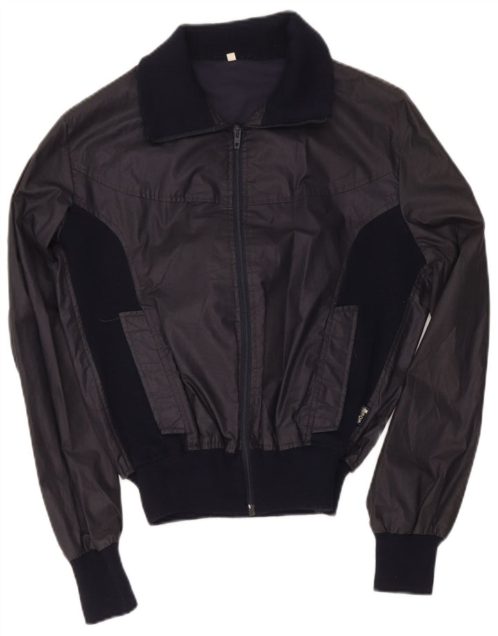 Vintage ženska bomber jakna IT 48 XL tamnoplavi poliester u boji