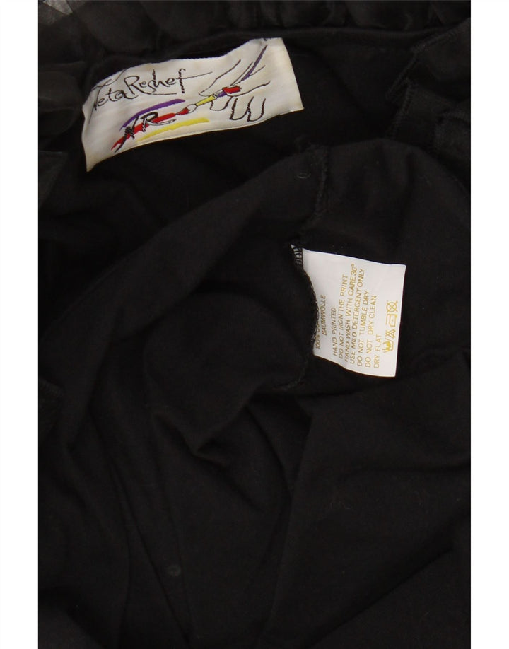 Vintage ženska gornja tunika dugih rukava s volanima UK 16 Veliki crni pamuk