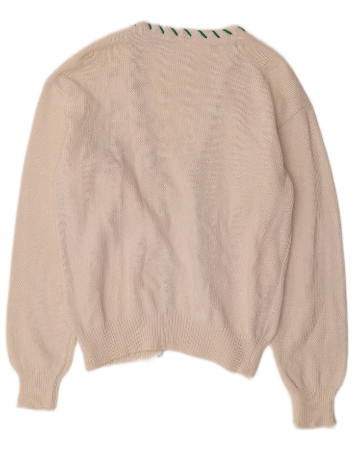 VINTAGE ženski otvoreni kardigan pulover UK 14 srednje bijele boje