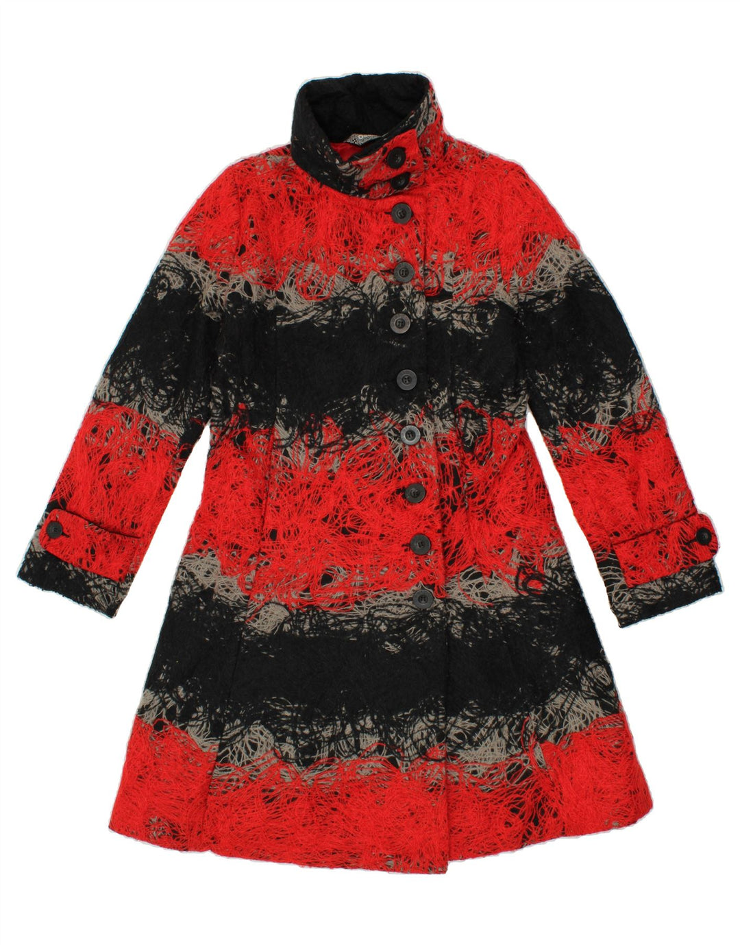 DESIGUAL Womens Overcoat EU 40 Medium Red Colourblock Polyester Vintage Desigual and Second-Hand Desigual from Messina Hembry 
