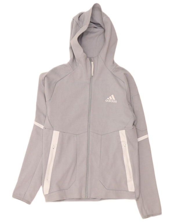 Adidas muški pulover s kapuljačom na patentni zatvarač mali sivi pamuk u blokovima boja