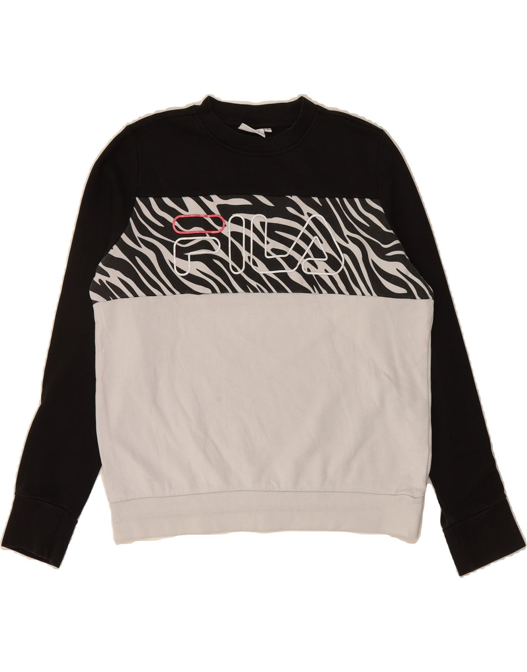 FILA Womens Oversized Sweatshirt Jumper UK 10 Small Black Colourblock Vintage Fila and Second-Hand Fila from Messina Hembry 
