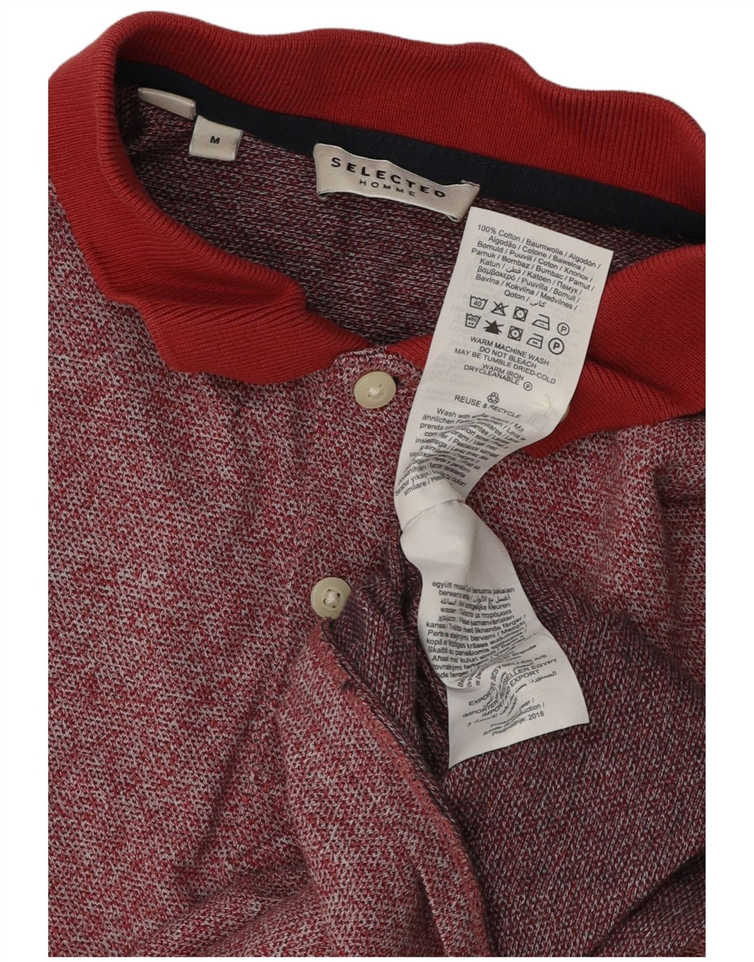 SELECTED Mens Polo Shirt Medium Red Cotton