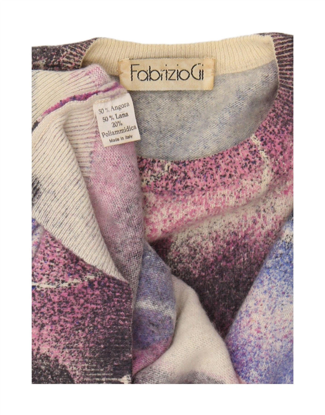 Vintage ženski džemper s okruglim izrezom UK 16 Velika višebojna angora