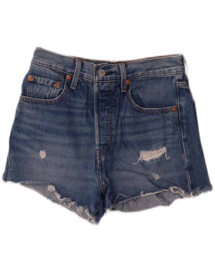 LEVI'S Womens 501 Distressed Denim Shorts W26 Small Blue Cotton Vintage Levi's and Second-Hand Levi's from Messina Hembry 
