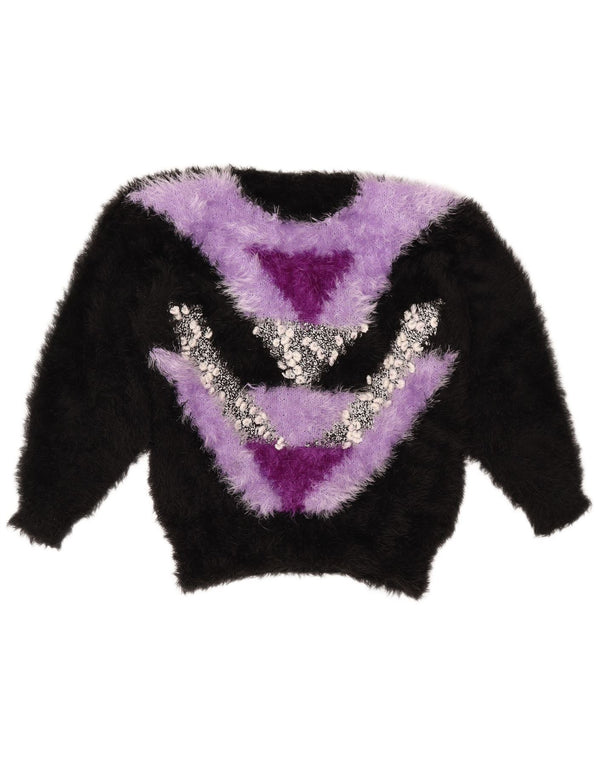 VINTAGE ženski džemper s okruglim izrezom UK 14 srednje crne boje