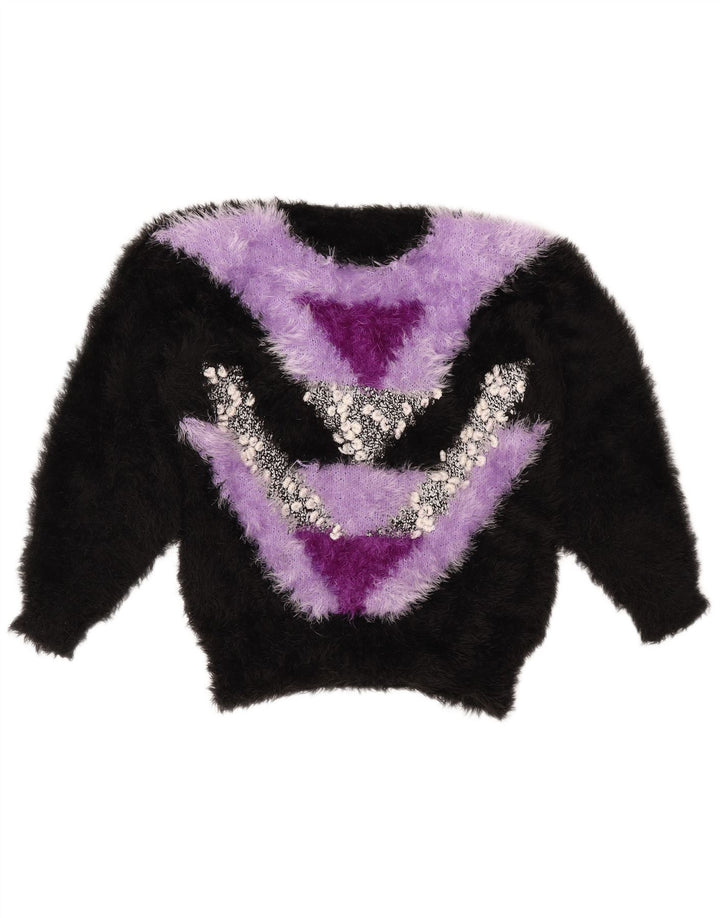 VINTAGE ženski džemper s okruglim izrezom UK 14 srednje crne boje