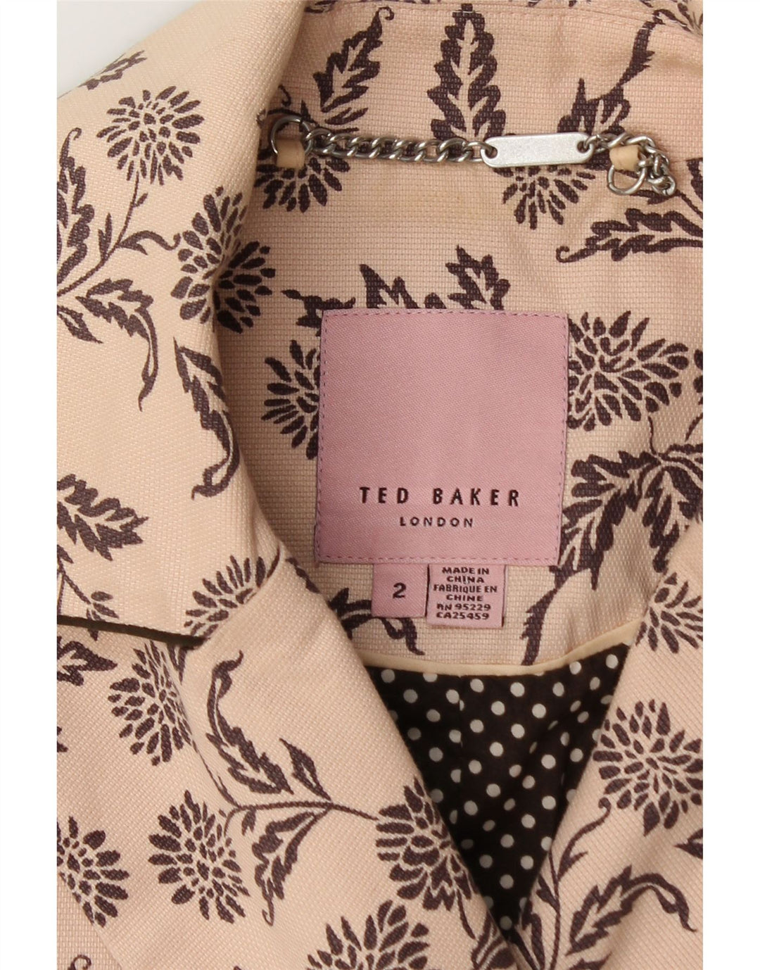 TED BAKER Ženska jakna s duplim kopčanjem, mala bež cvjetna jakna, veličina 2