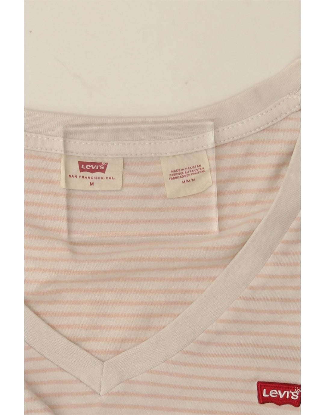 LEVI'S Womens T-Shirt Top UK 12 Medium White Striped Vintage Levi's and Second-Hand Levi's from Messina Hembry 
