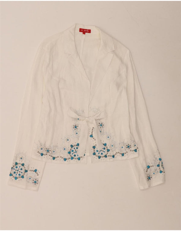 DERBY Womens Cardigan Top UK 14 Large White Floral Ramie