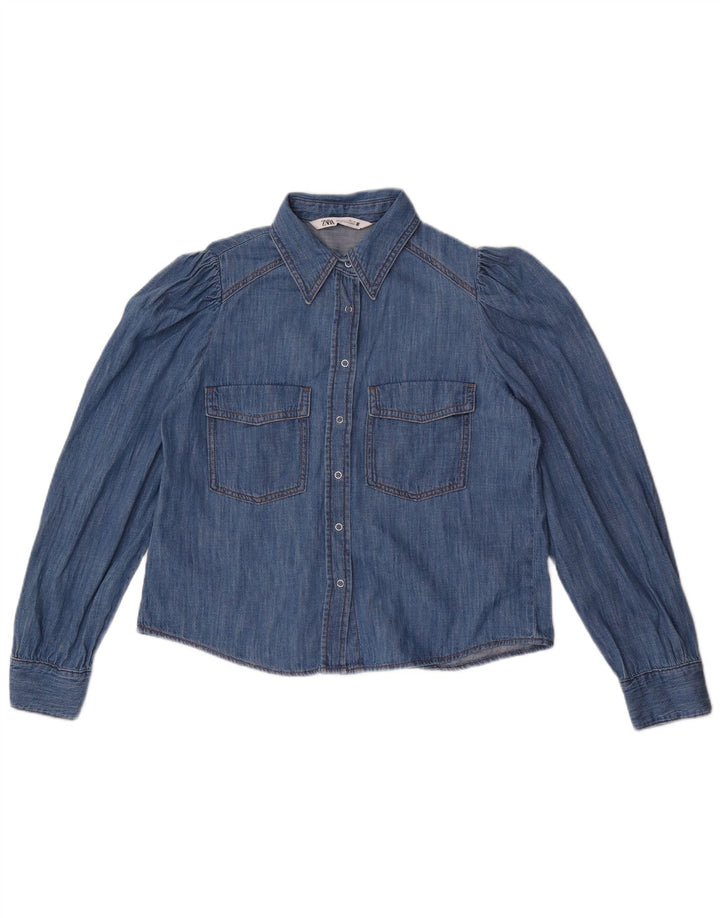 Zara ženska crop prevelika traper košulja UK 10 Small Blue