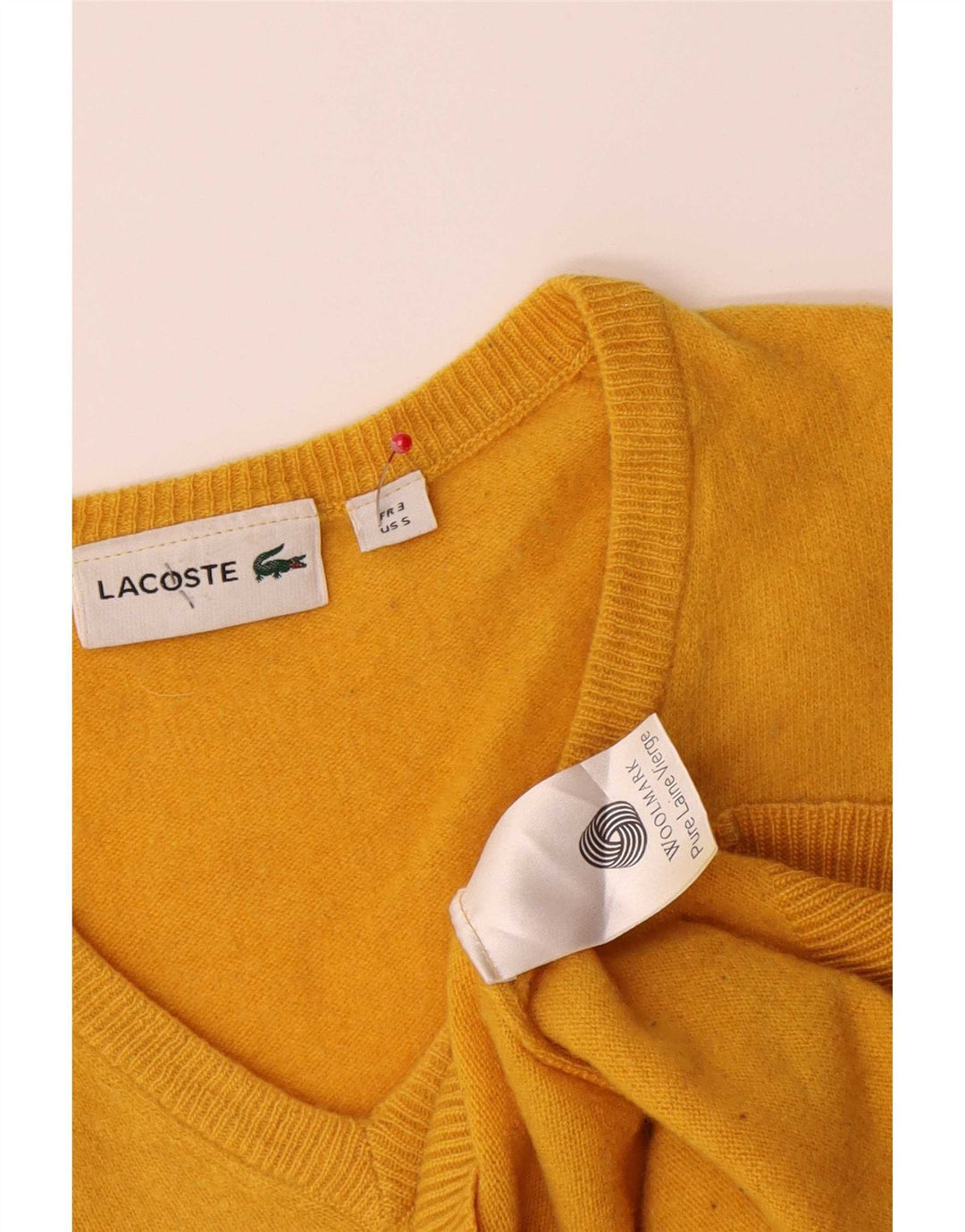 Lacoste muški džemper s V-izrezom, veličina 3, mali, žuti djevičanski vuneni