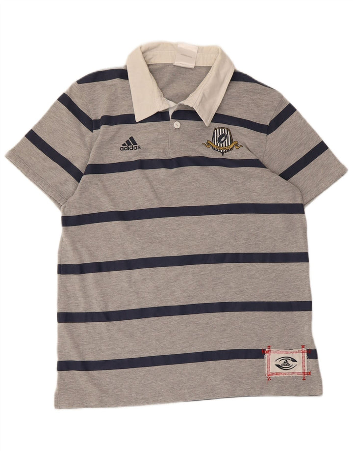 Adidas muška ragbi polo majica s grafičkim motivima, srednje sivi prugasti poliester