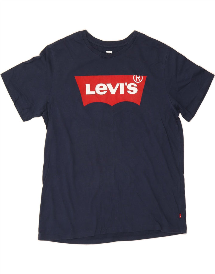 LEVI'S Mens Graphic T-Shirt Top Large Navy Blue Cotton Vintage Levi's and Second-Hand Levi's from Messina Hembry 