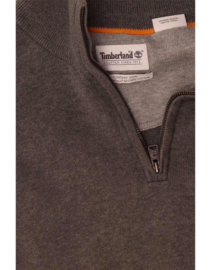 Timberland muški pulover s izrezom i malim sivim pamukom