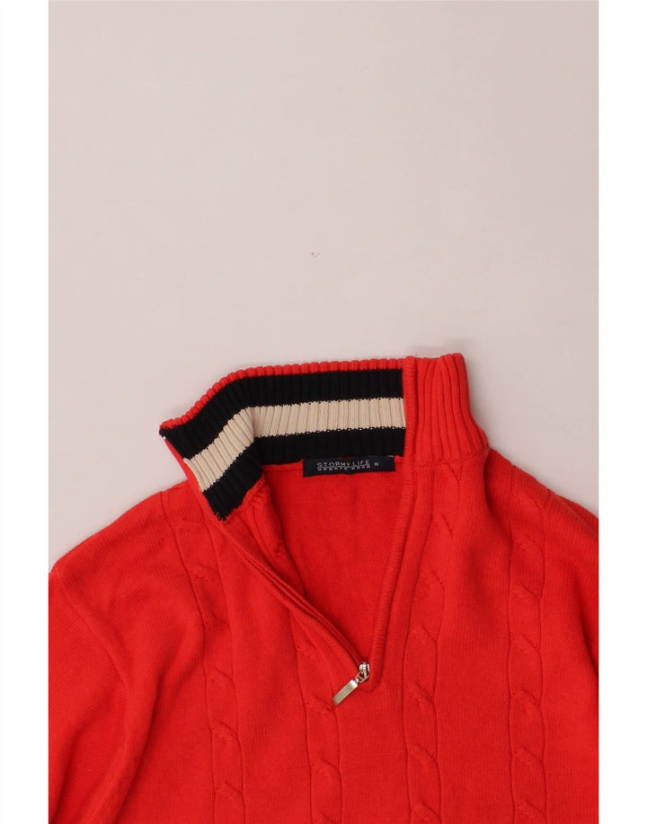 VINTAGE Mens Zip Neck Jumper Sweater Medium Red Cotton Vintage Vintage and Second-Hand Vintage from Messina Hembry 
