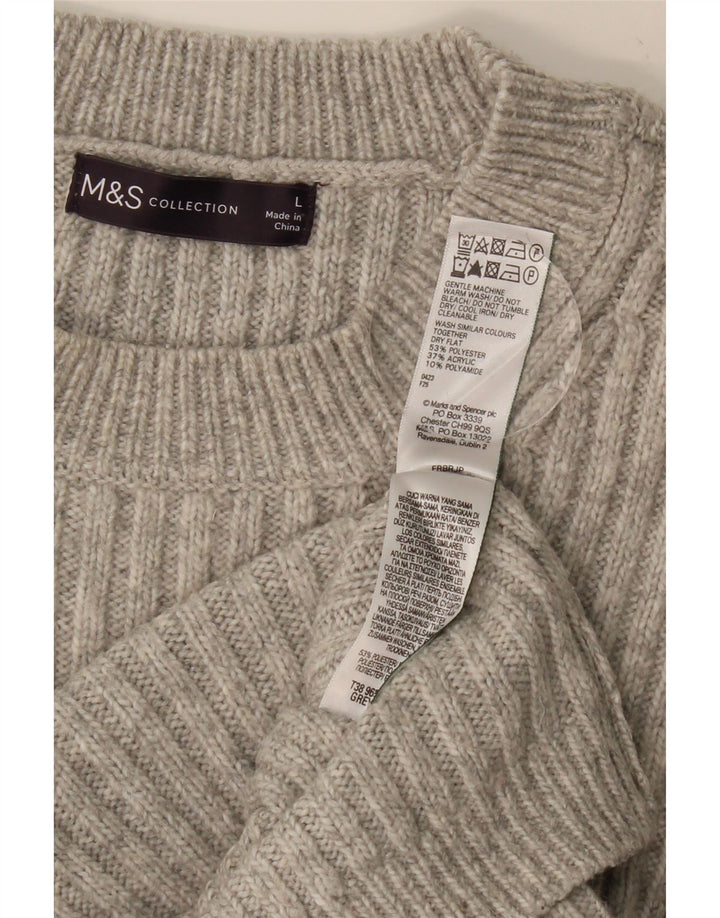 MARKS & SPENCER Womens Crew Neck Jumper Sweater UK 16 Large Grey Polyester Vintage Marks & Spencer and Second-Hand Marks & Spencer from Messina Hembry 