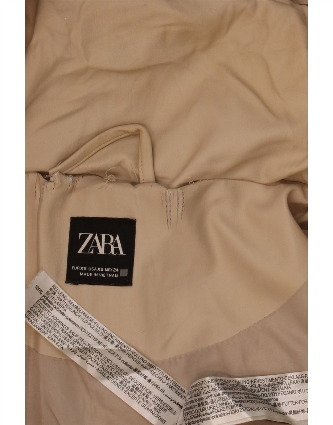 Zara ženska prevelika podstavljena jakna s kapuljačom UK 6 XS bež poliester