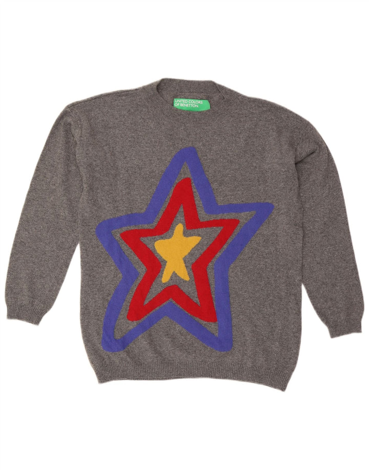 BENETTON muški džemper s okruglim izrezom srednje sivi cvjetni