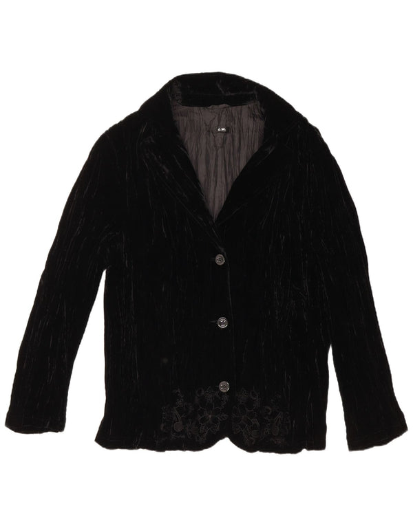 VINTAGE ženska baršunasta jakna s 3 gumba UK 18 XL crna cvjetna