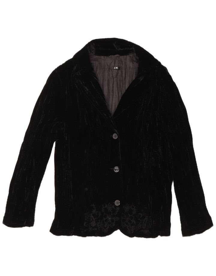 VINTAGE ženska baršunasta jakna s 3 gumba UK 18 XL crna cvjetna