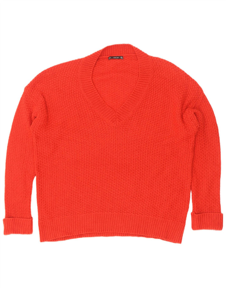 Zara ženski veliki džemper s V-izrezom UK 10 Small Red