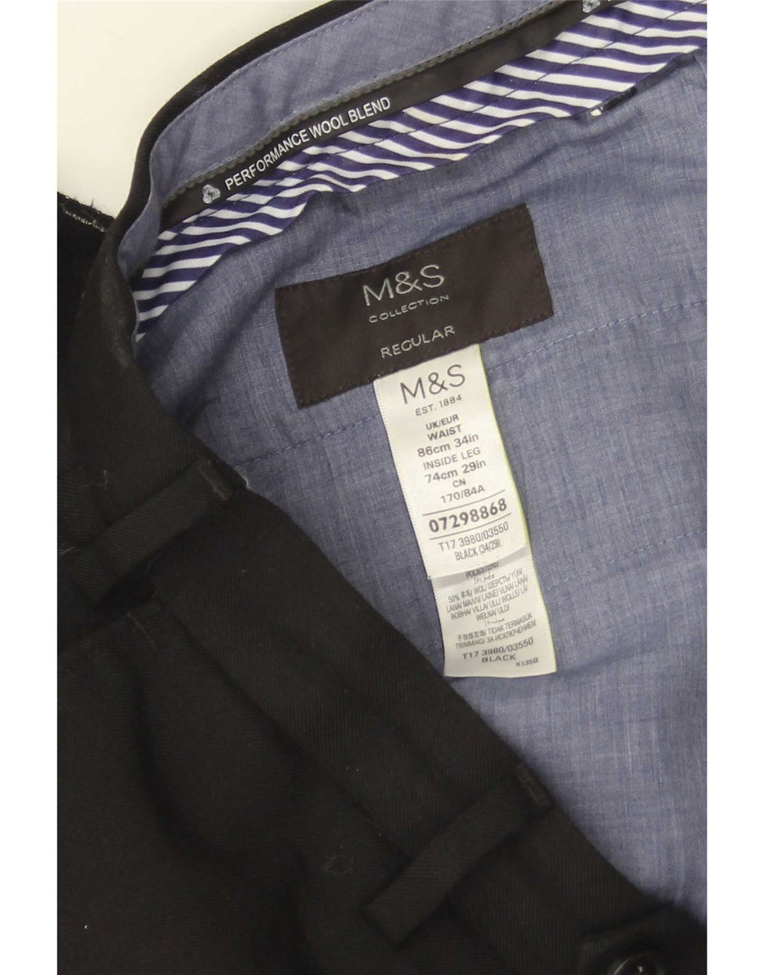 Marks & Spencer muške hlače ravnog odijela W34 L29 crna vuna