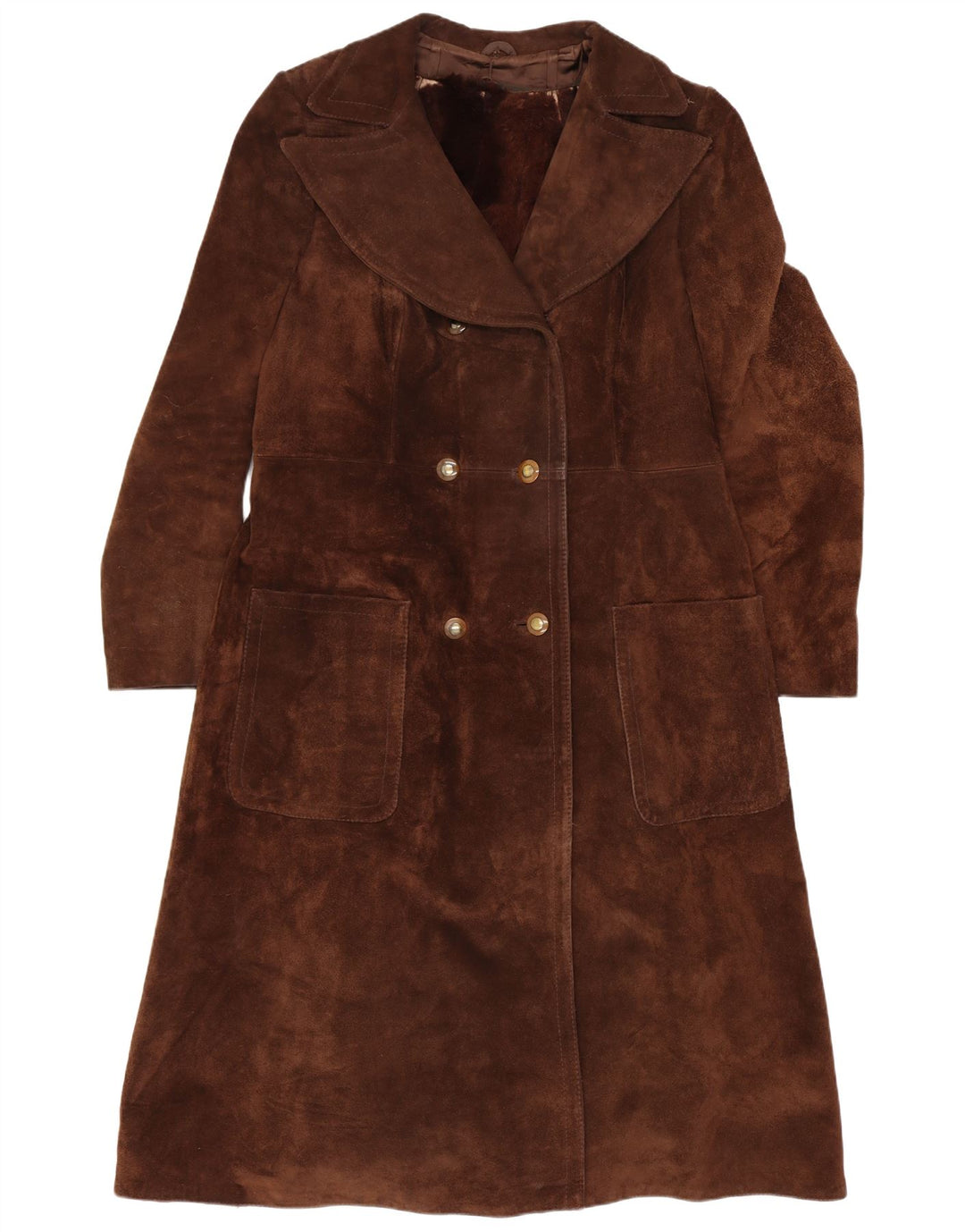 Vintage ženski kaput s dvostrukim kopčanjem od brušene kože UK 10 Small Brown