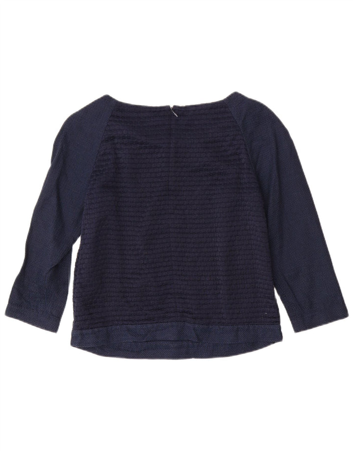 JIGSAW Womens Crop Top 3/4 Sleeve UK 8 Small  Navy Blue Cotton