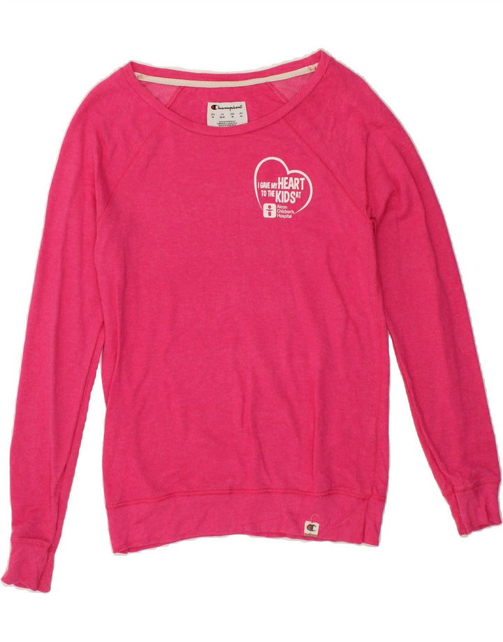CHAMPION Womens Sweatshirt Jumper UK 14 Medium Pink Cotton Vintage Champion and Second-Hand Champion from Messina Hembry 
