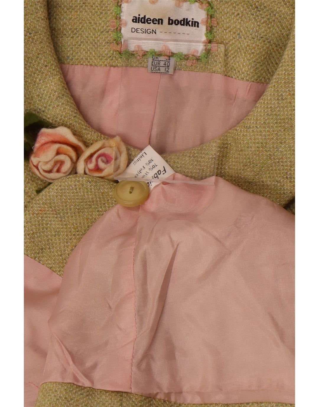 Aideen Bodkin ženska jakna s 5 gumba UK 14 velika zelena vuna