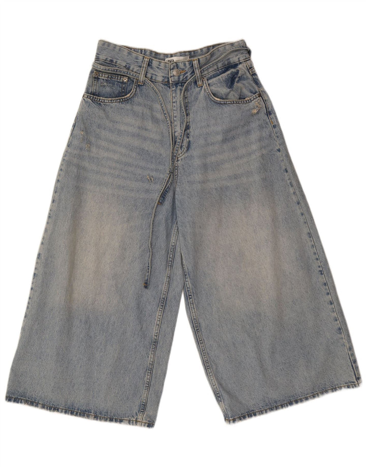 Zara ženske kapri traperice širokih nogavica EU 40 srednje W30 L21 plavi pamuk