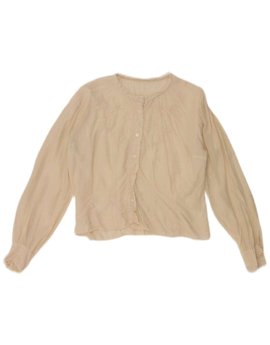 Vintage ženska kratko košulja bluza UK 12 srednje bež
