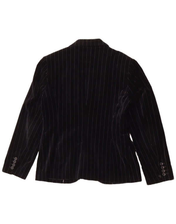 Esprit Womens 2 Button Velvet Blazer Jacket UK 14 Large Black Pinstripe