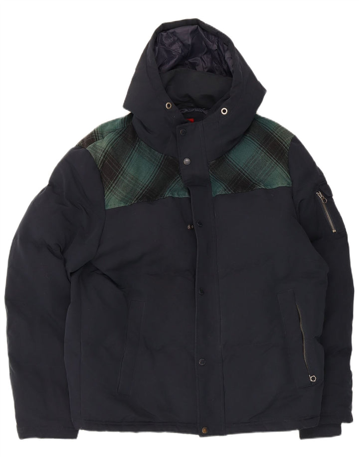 Superdry muška skijaška jakna s kapuljačom UK 42 XL tamnoplavi karirani poliester