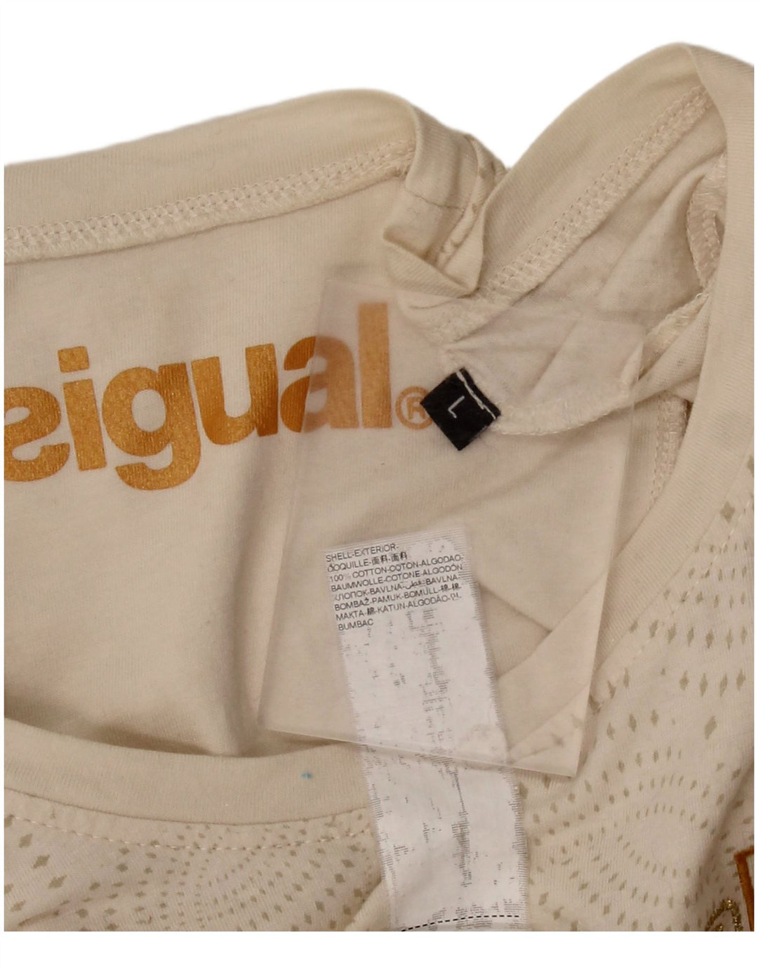 DESIGUAL Ženska majica kratkih rukava s grafičkim motivima UK 14 Veliki bež točkasti pamuk