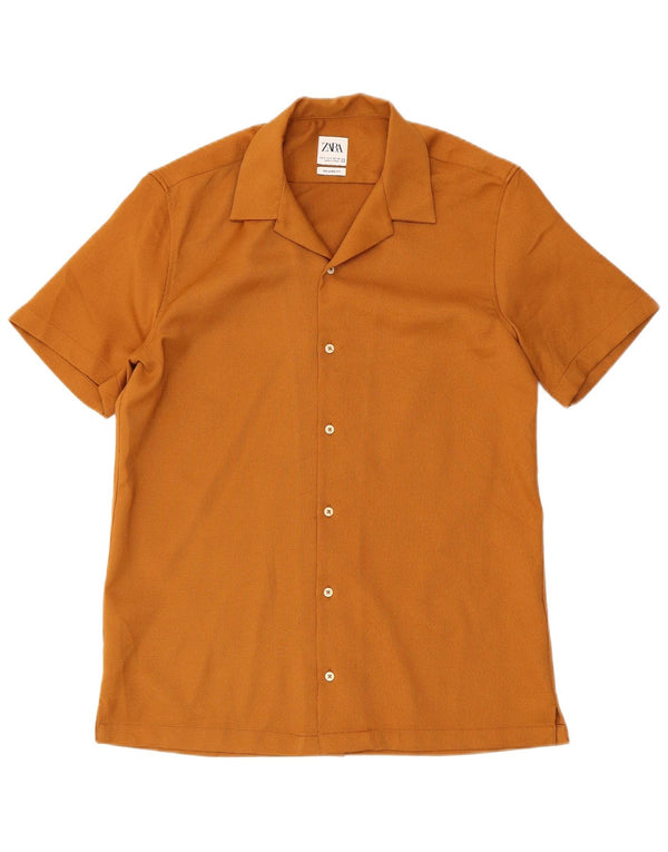Zara Mens Short Sleeve Relaxed Fit Shirt Small Brown
