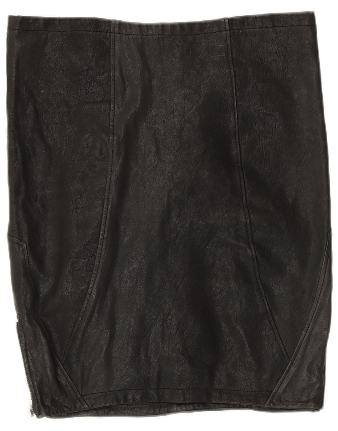 VINTAGE ženska kožna suknja UK 12 srednje W30 crna patchwork koža