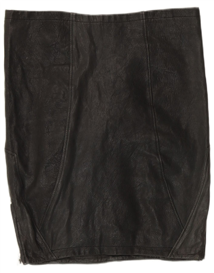 VINTAGE ženska kožna suknja UK 12 srednje W30 crna patchwork koža