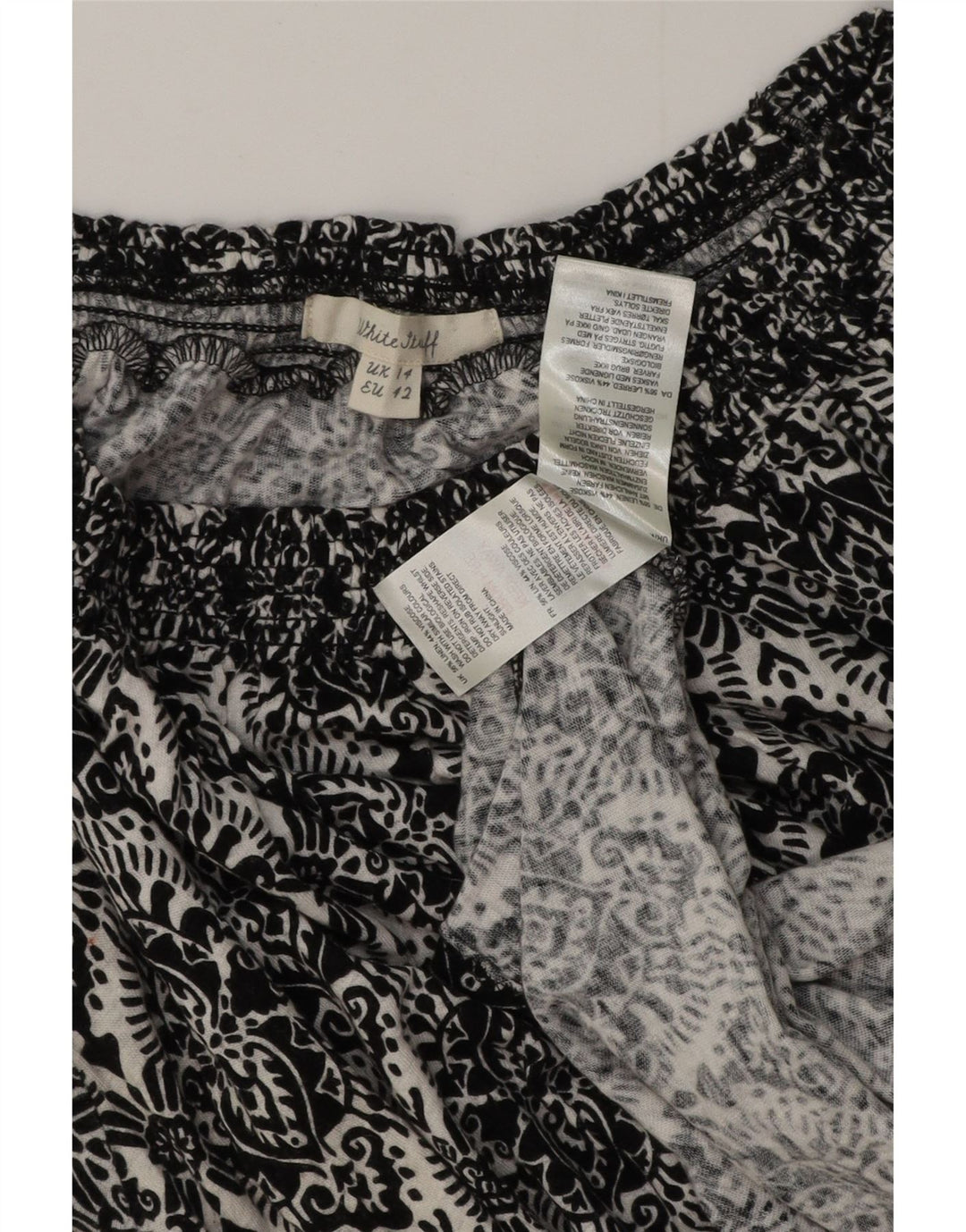 Bijeli gornji dio ženske bluze UK 14 Large Black Paisley Linen