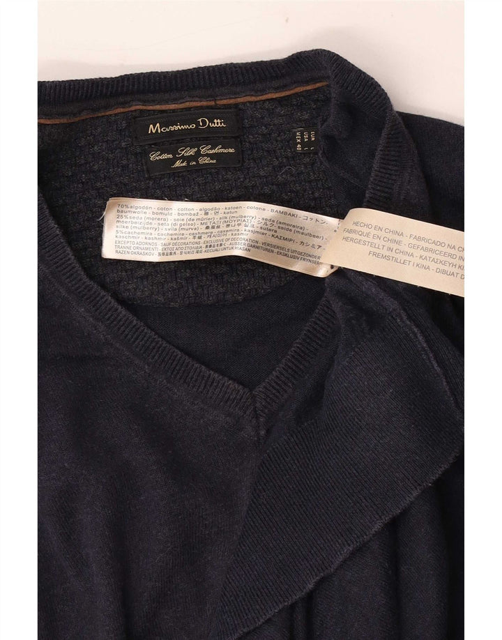 Massimo Dutti, veliki muški džemper s V-izrezom, tamnoplavi pamuk