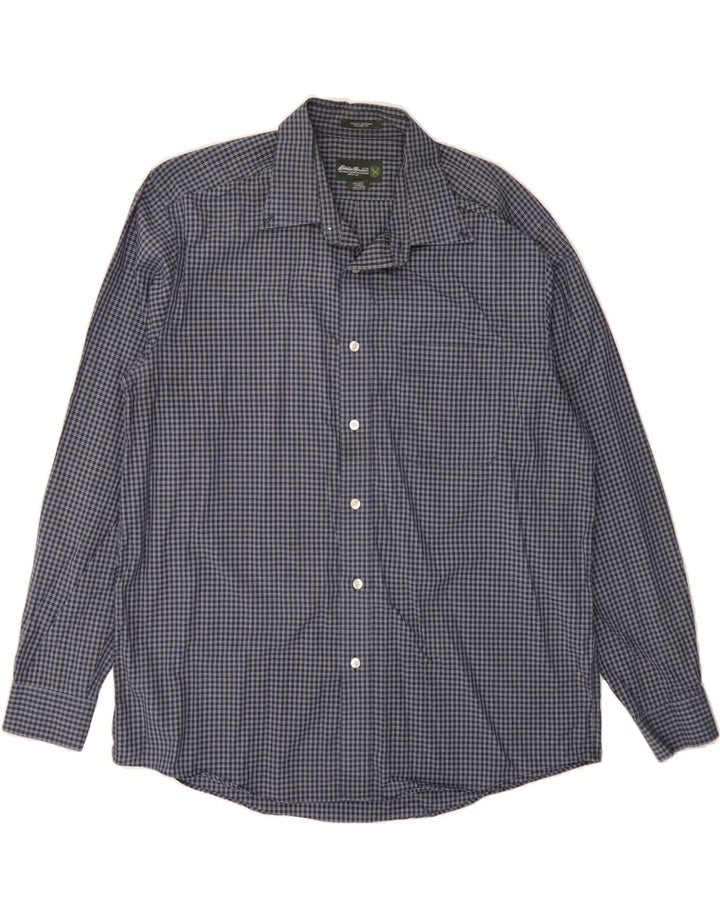 EDDIE BAUER Mens Wrinkle Resistant Relaxed Fit Shirt Large Navy Blue Check Vintage Eddie Bauer and Second-Hand Eddie Bauer from Messina Hembry 